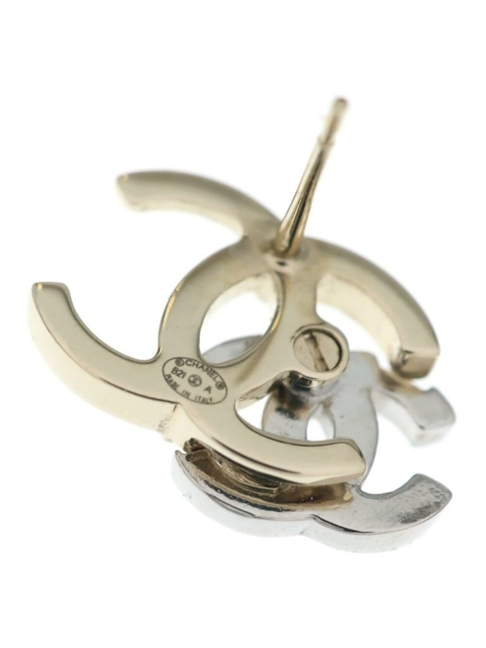 Chanel CC Logo Earrings Rhinestone Silver Gold - Picture 5 of 6